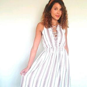MOON RIVER Striped Midi Dress